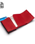 RFID wallet with pop-up credit card case, burgundy, inside view