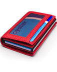 RFID wallet with pop-up credit card case, burgundy, front view