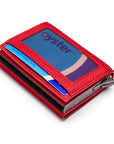 RFID wallet with pop-up credit card case, burgundy, base view