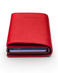 RFID wallet with pop-up credit card case, burgundy, top view