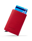 RFID wallet with pop-up credit card case, burgundy, back view