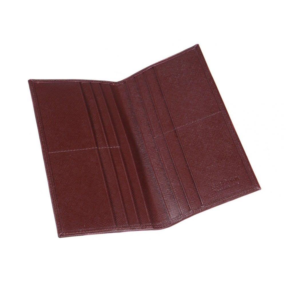 Bordeaux Textured Slim Leather Tall Top Pocket Wallet With 12 CC
