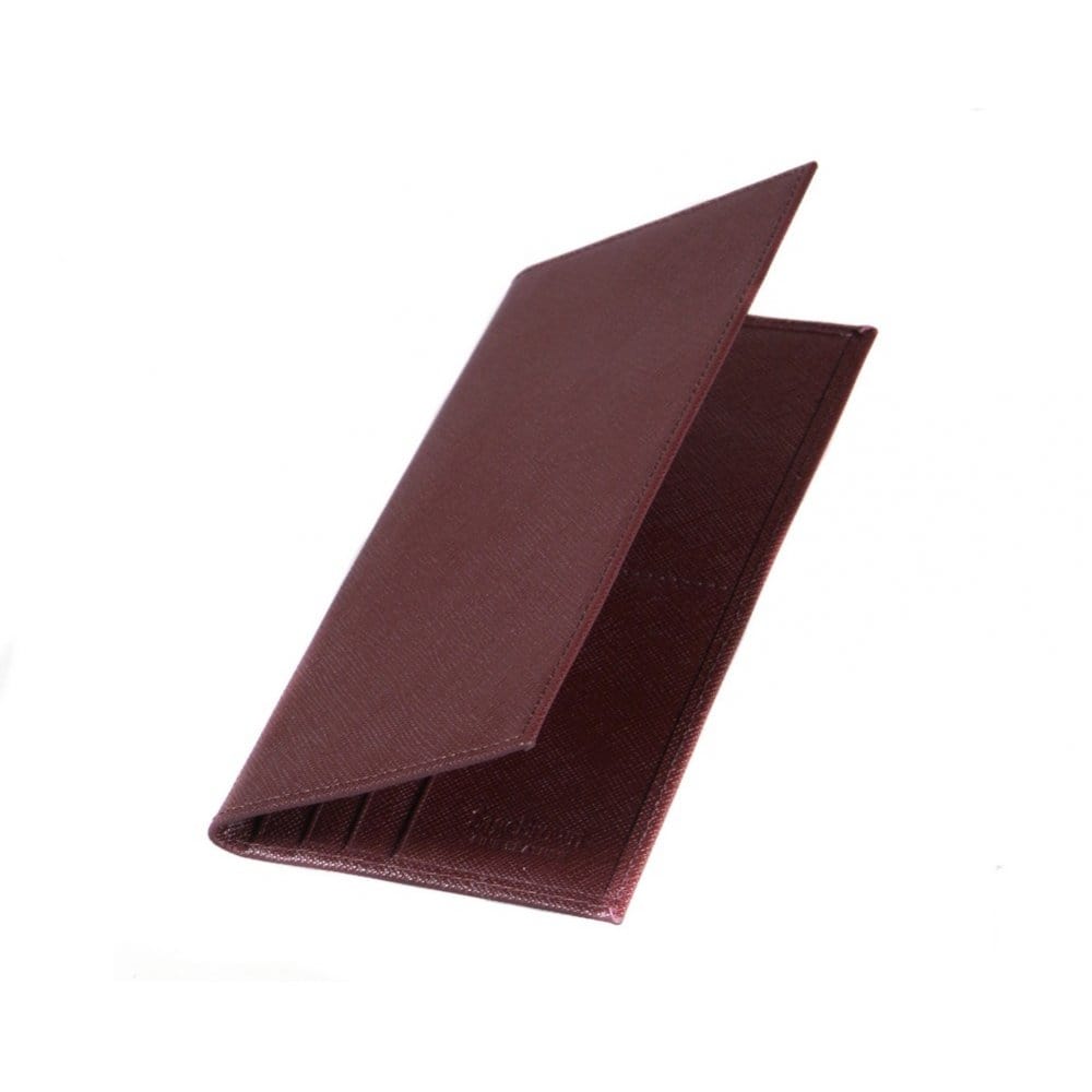 Bordeaux Textured Slim Leather Tall Top Pocket Wallet With 12 CC