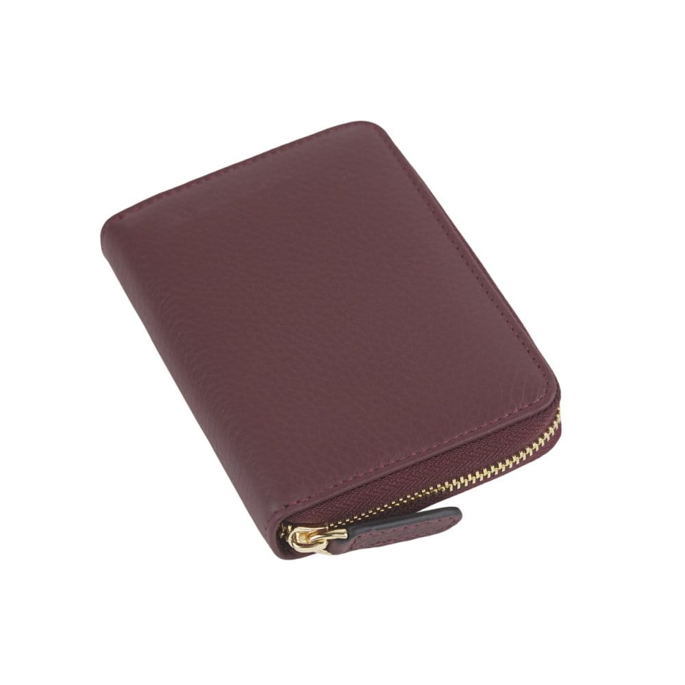 Small leather zip around coin purse, burgundy, front