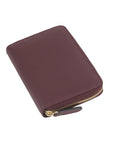 Small leather zip around coin purse, burgundy, front