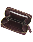 Small leather zip around coin purse, burgundy, open