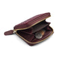 Small zip around woven leather accordion purse, burgundy, inside