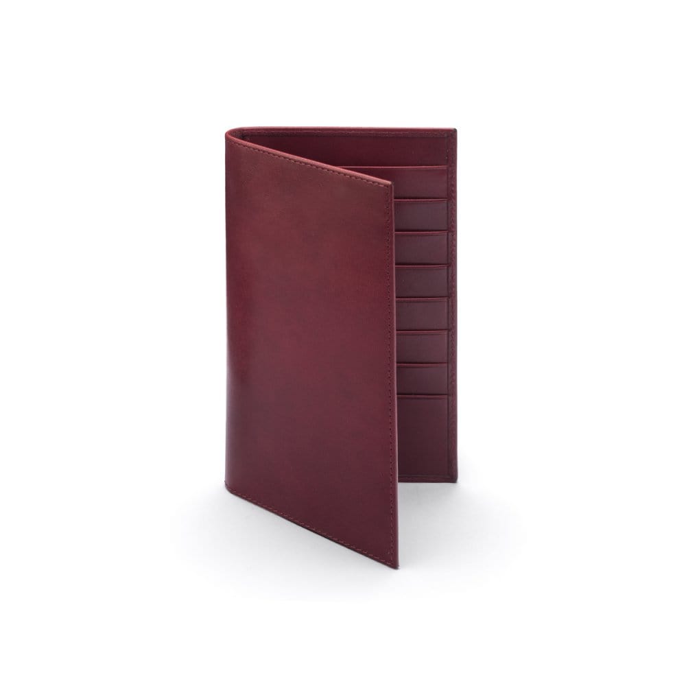 Tall leather suit wallet 16 CC, burgundy, front