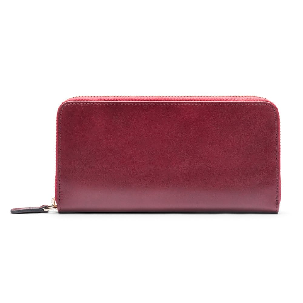 Tall leather zip around accordion purse, burgundy croc