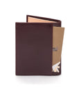 Two tone compact leather billfold wallet with 4 cc, burgundy, back