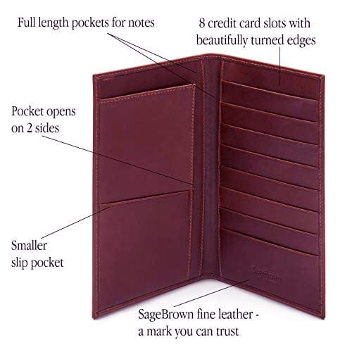 Slim tall leather suit wallet, burgundy, features