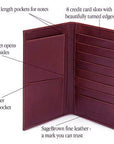 Slim tall leather suit wallet, burgundy, features