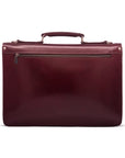 Leather briefcase with silver brass lock, Harvard vintage look, burgundy, back