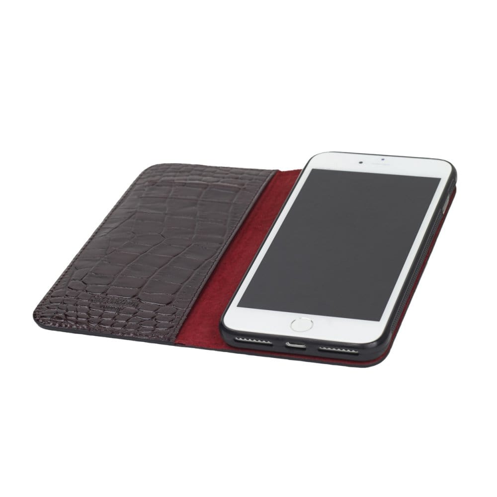Burgundy Croc With Red iPhone 7 and 8  Plus Wallet Case 