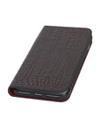 Leather iPhone 7 Plus and 8  Plus wallet case, burgundy croc, front