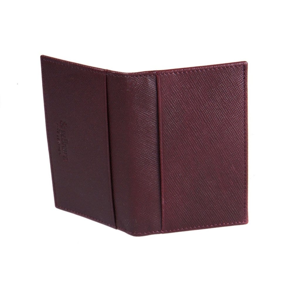 Leather travel card wallet, burgundy, back
