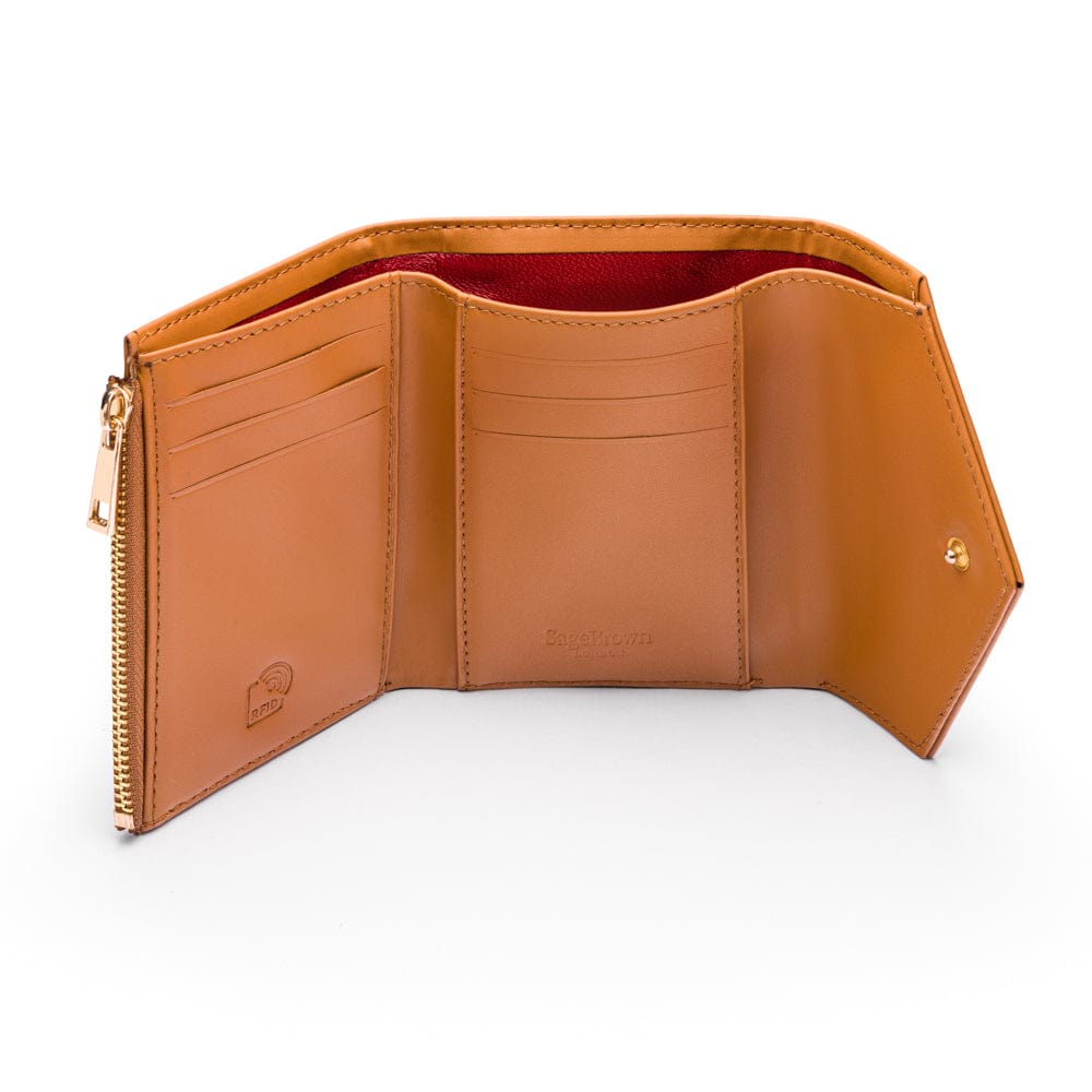 RFID blocking leather envelope purse, camel, inside