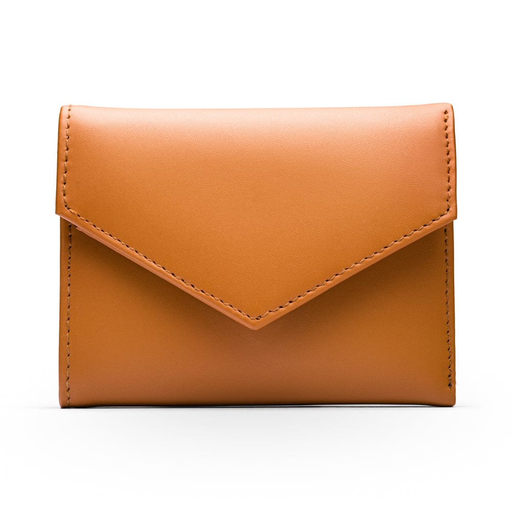 RFID blocking leather envelope purse, camel, front