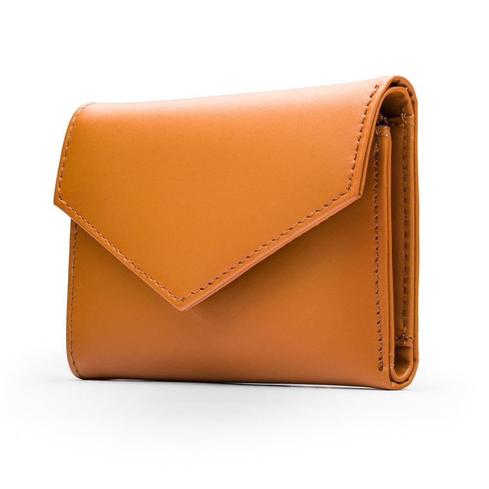 RFID blocking leather envelope purse, camel, side