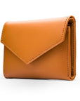 RFID blocking leather envelope purse, camel, side