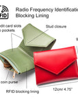 RFID blocking leather envelope purse, camel, features