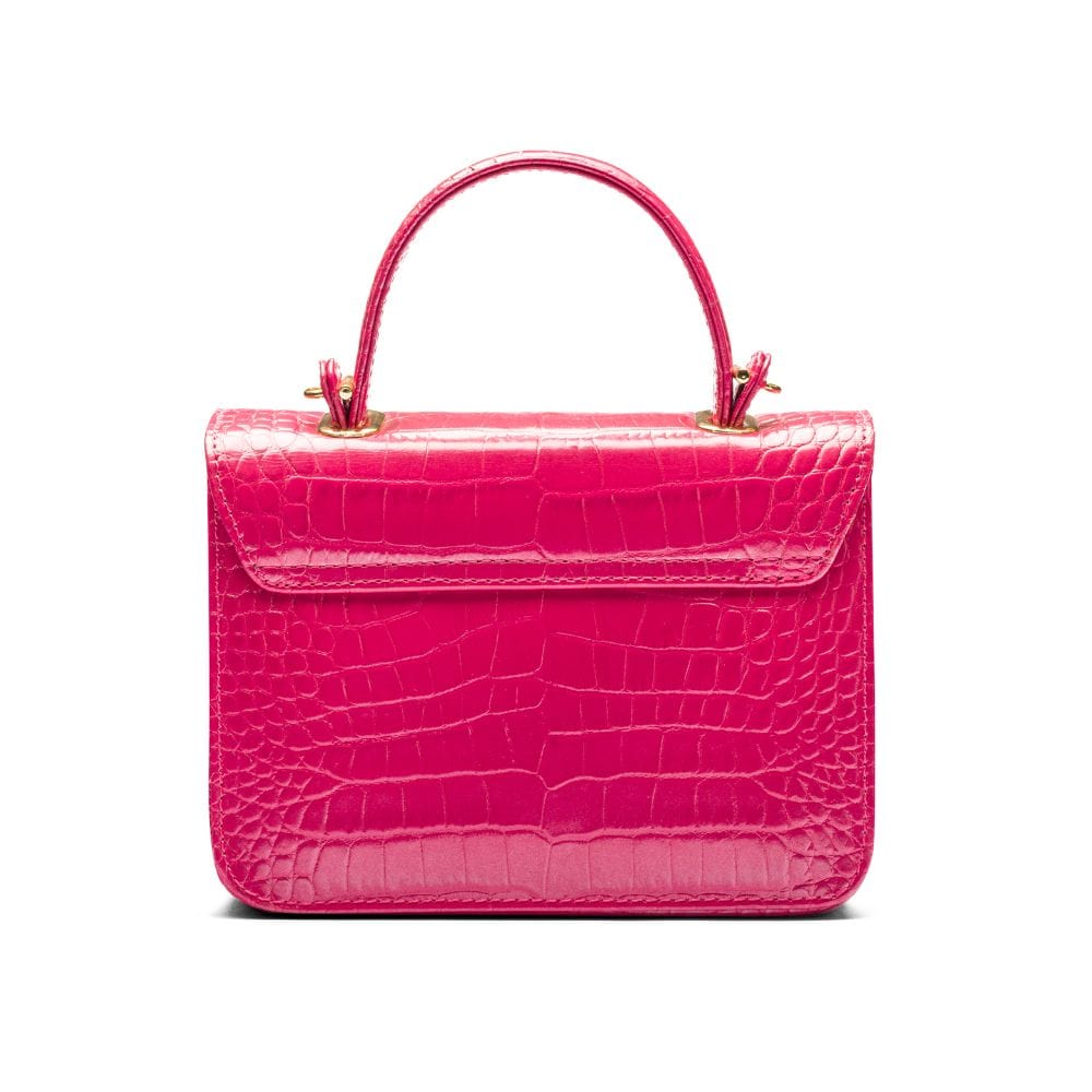 Mini top handle bag, Betty Bag, candy pink croc, back view