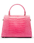 Sabrina top handle bag, candy pink croc leather, back view