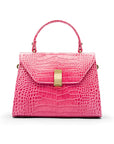 Sabrina top handle bag, candy pink croc leather, front view