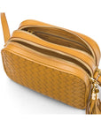 Woven leather camera bag, caramel, inside