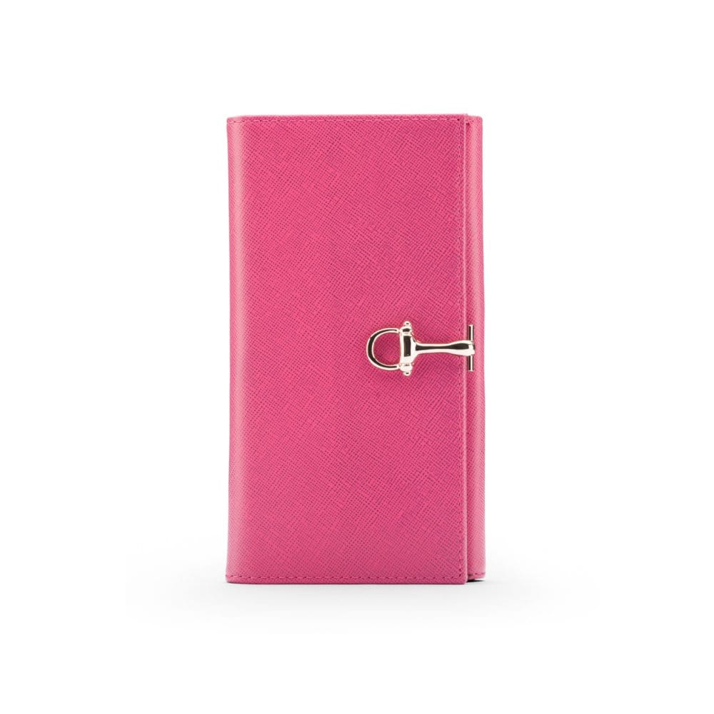 Cerise Pink Ladies Tall Leather Purse With Brass Clasp 8 CC