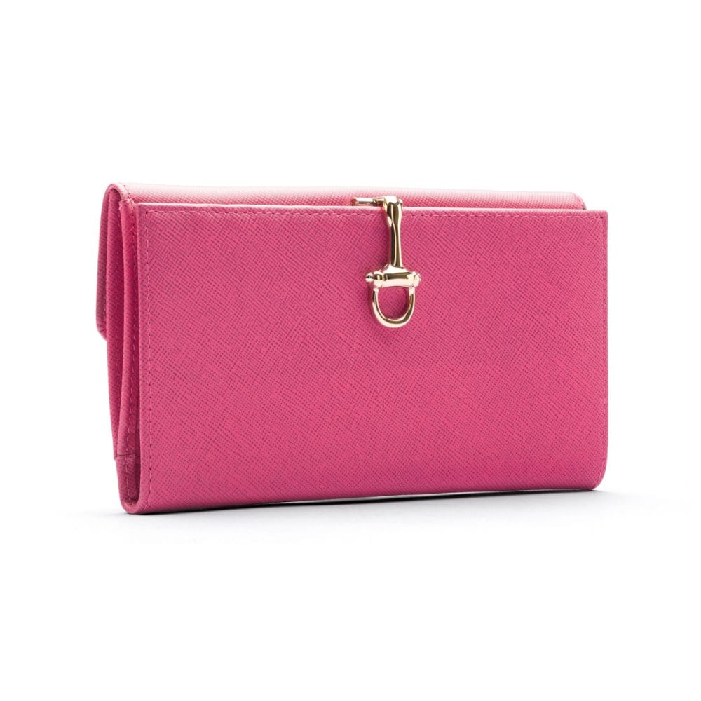 Cerise Pink Ladies Tall Leather Purse With Brass Clasp 8 CC