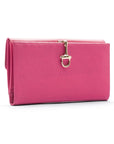 Cerise Pink Ladies Tall Leather Purse With Brass Clasp 8 CC