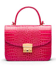 Mini Top Handle Bag, Cerise Pink Croc, front view