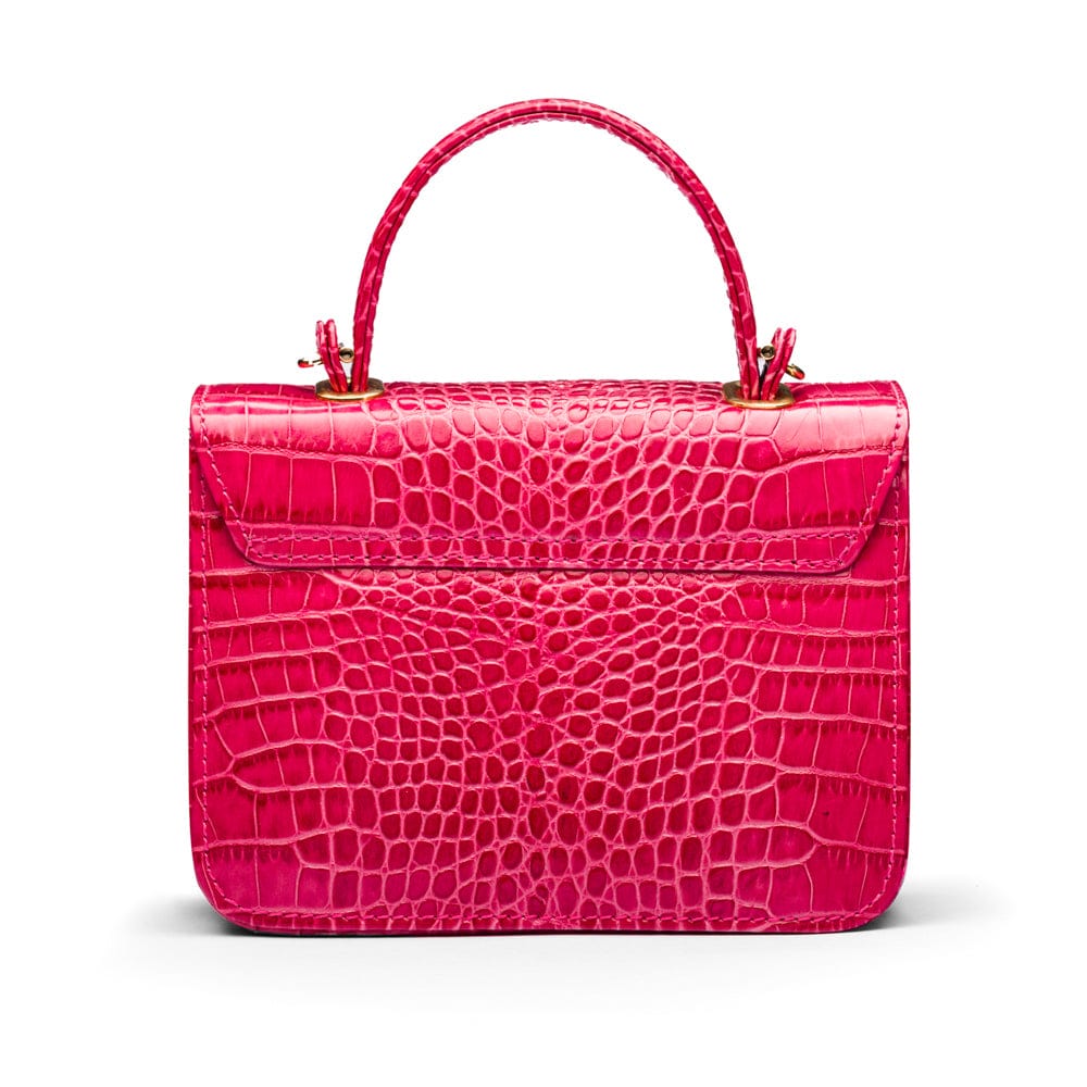 Mini Top Handle Bag, Cerise Pink Croc, back view