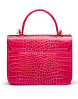 Mini Top Handle Bag, Cerise Pink Croc, back view