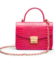 Mini Top Handle Bag, Cerise Pink Croc, front