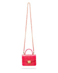 Mini Top Handle Bag, Cerise Pink Croc, chain strap