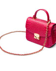 Mini Top Handle Bag, Cerise Pink Croc, side view