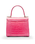 Mini leather Morgan Bag, top handle bag, pink croc, back