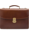 Bridle hide briefcase with brass lock, Harvard, chestnut tan, front