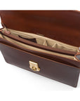 Bridle hide briefcase with brass lock, Harvard, chestnut tan, inside