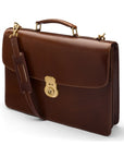 Bridle hide briefcase with brass lock, Harvard, chestnut tan, side