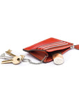 Leather card case with zip coin purse and key chain, chestnut tan, inside