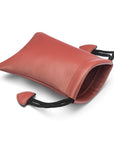 Leather drawstring coin pouch, chestnut tan, inside