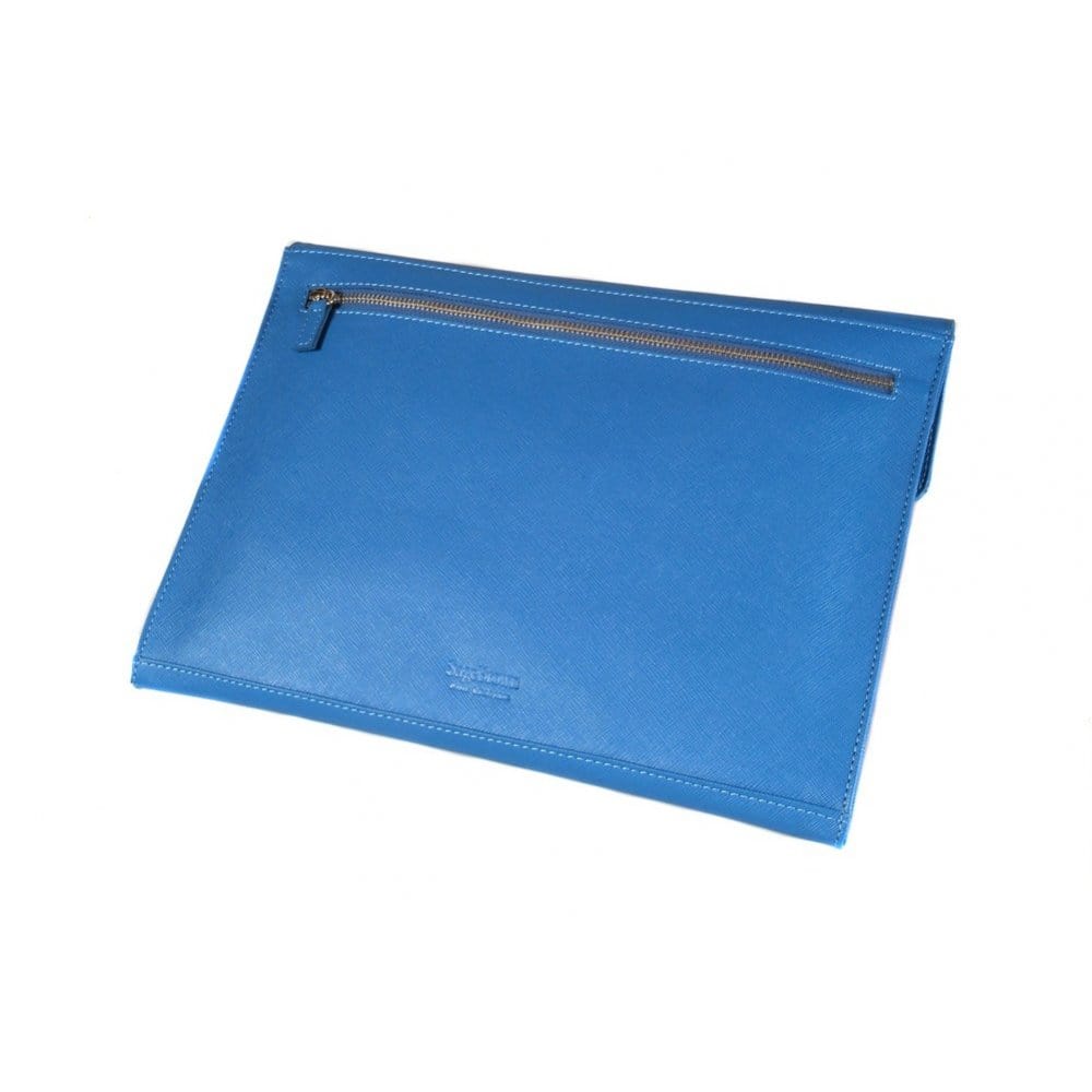 Leather A4 envelope folder, cobalt, back