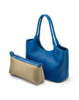 Woven leather shoulder bag, cobalt, with detachable inner bag