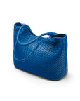 Woven leather shoulder bag, cobalt