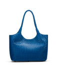 Woven leather shoulder bag, cobalt, front