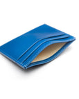 Flat leather credit card wallet 4 CC, cobalt, inside