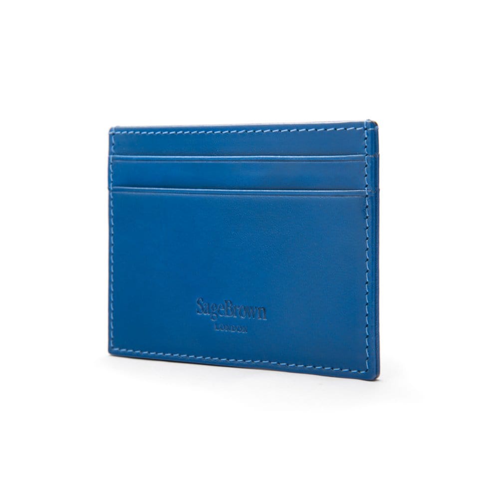 Flat leather credit card wallet 4 CC, cobalt, back